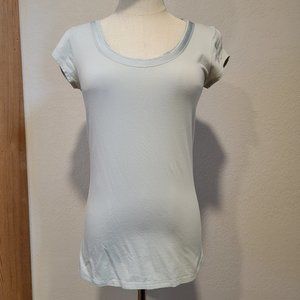 Ann Taylor, Mint, Short Sleeve Top, XSmall, Cotton Blend.  Satin detail at neckl